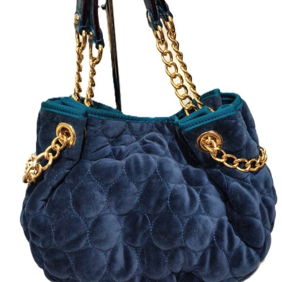 Gorgeous Vintage Y2K Juicy Couture Bag Dark Blue Velour Chain Strap Purse - Picture 2 of 8